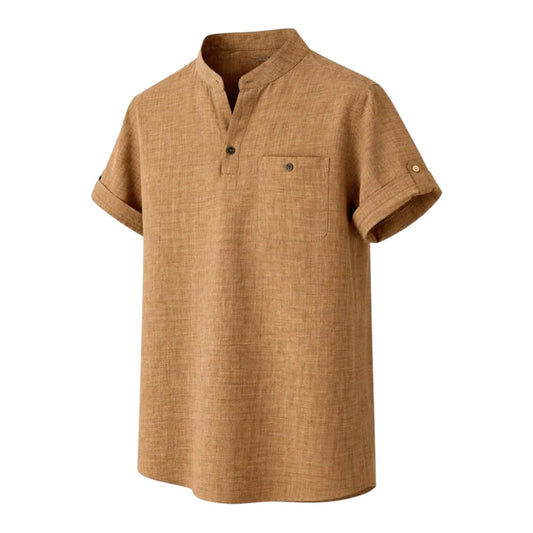 Gifts On 6th Brown Casual Short Sleeve Shirt Minimal Style Size M