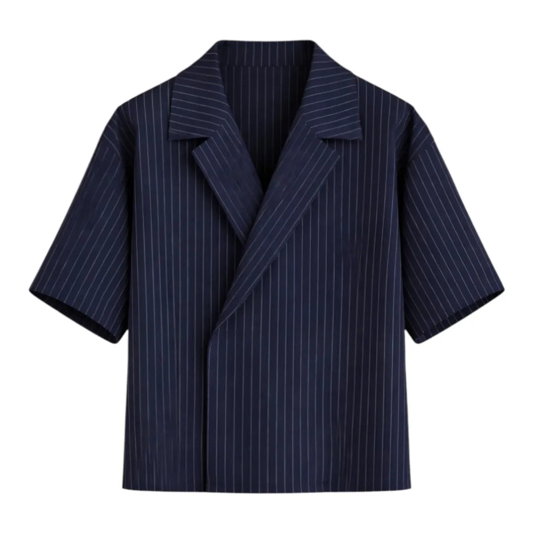 Gifts On 6th Navy Blue Striped Casual Shirt Modern Fit Size M